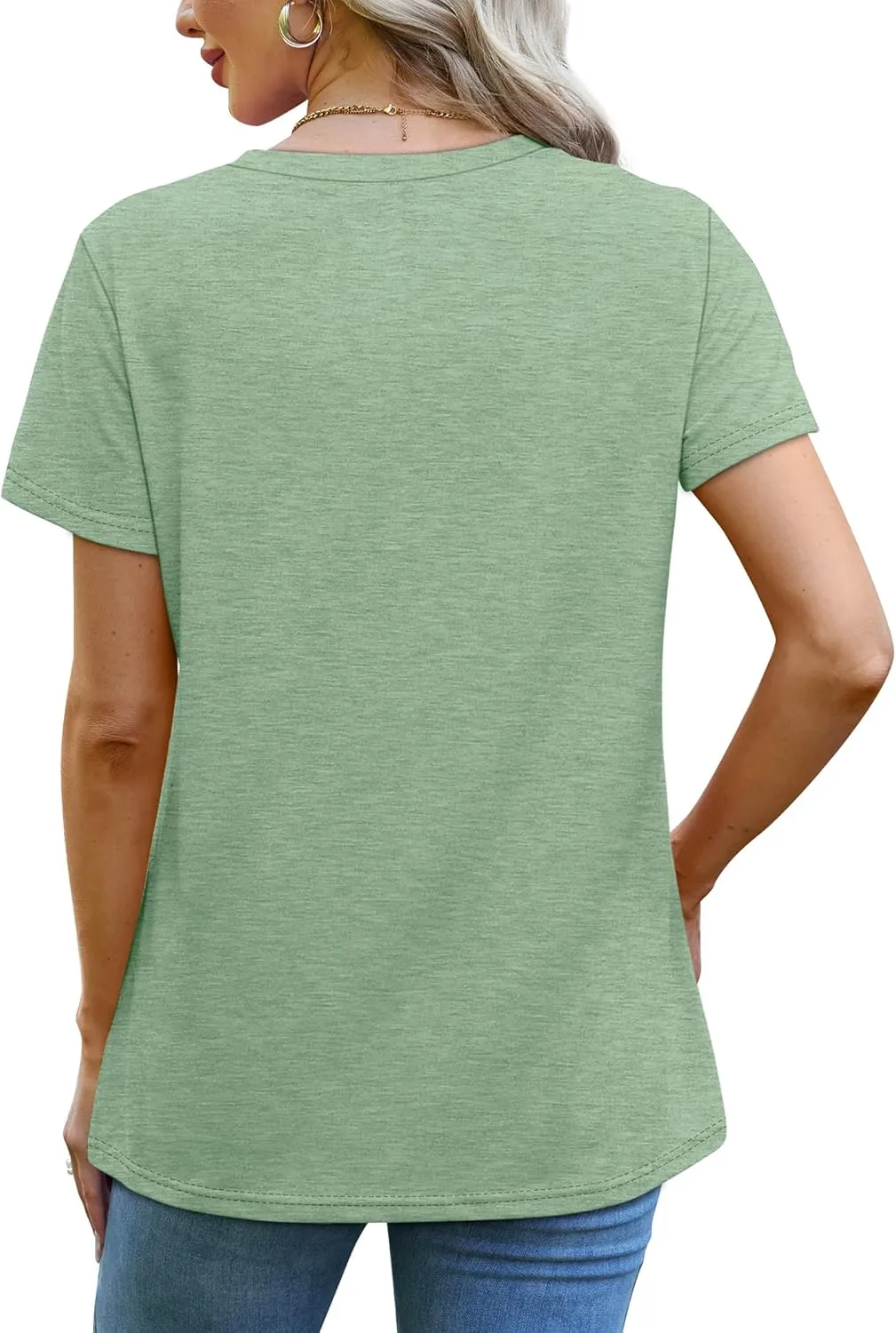 OFEEFAN Shirts for Women Short Sleeve Tops Pleated Crew Neck Casual Summer Fashion Tops Loose Fit