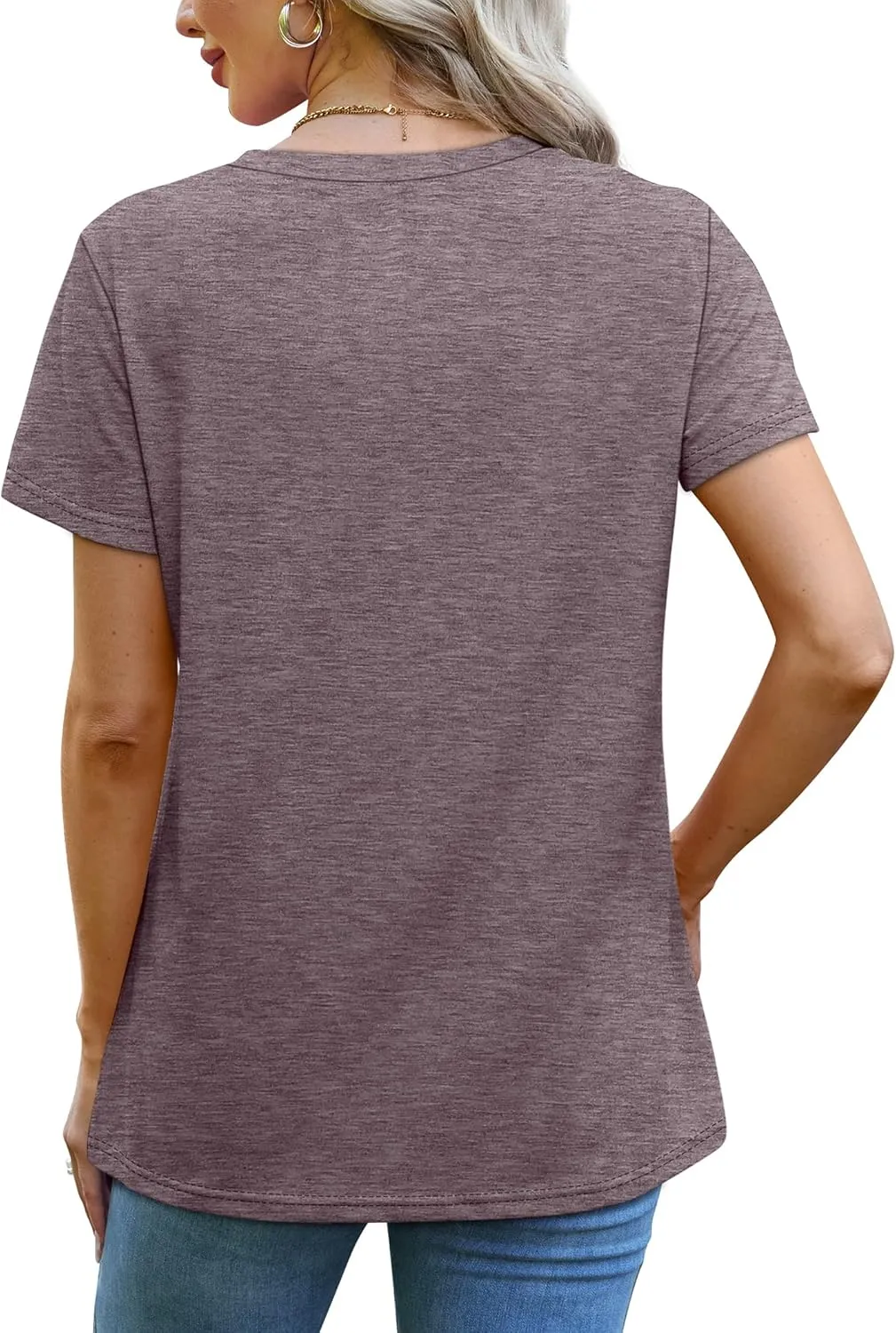 OFEEFAN Shirts for Women Short Sleeve Tops Pleated Crew Neck Casual Summer Fashion Tops Loose Fit