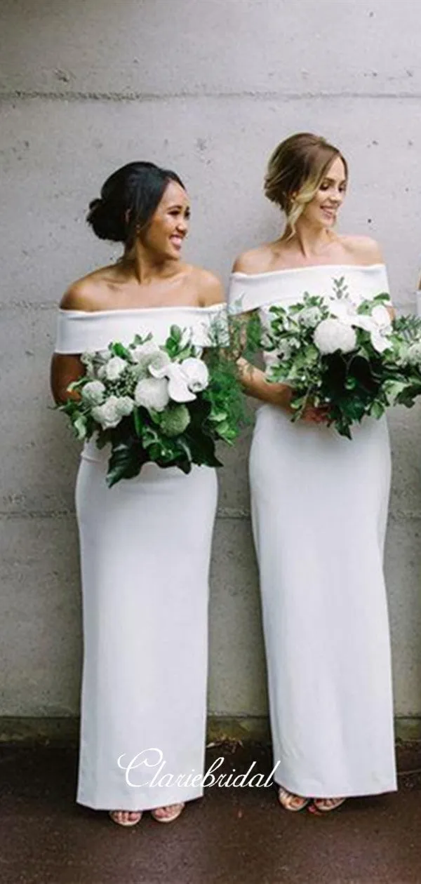 Off The Shoulder Bridesmaid Dresses, Simple White Color Bridesmaid Dresses