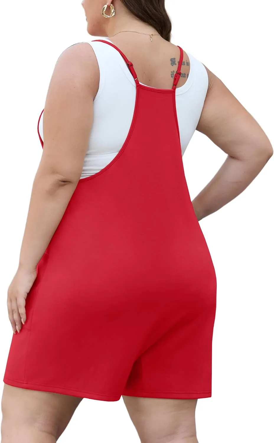 OLRIK Womens 2025 Summer Plus Size Romper Adjustable Spaghetti Strap Jumpsuits With Pockets Sleeveless Casual Overall Shorts
