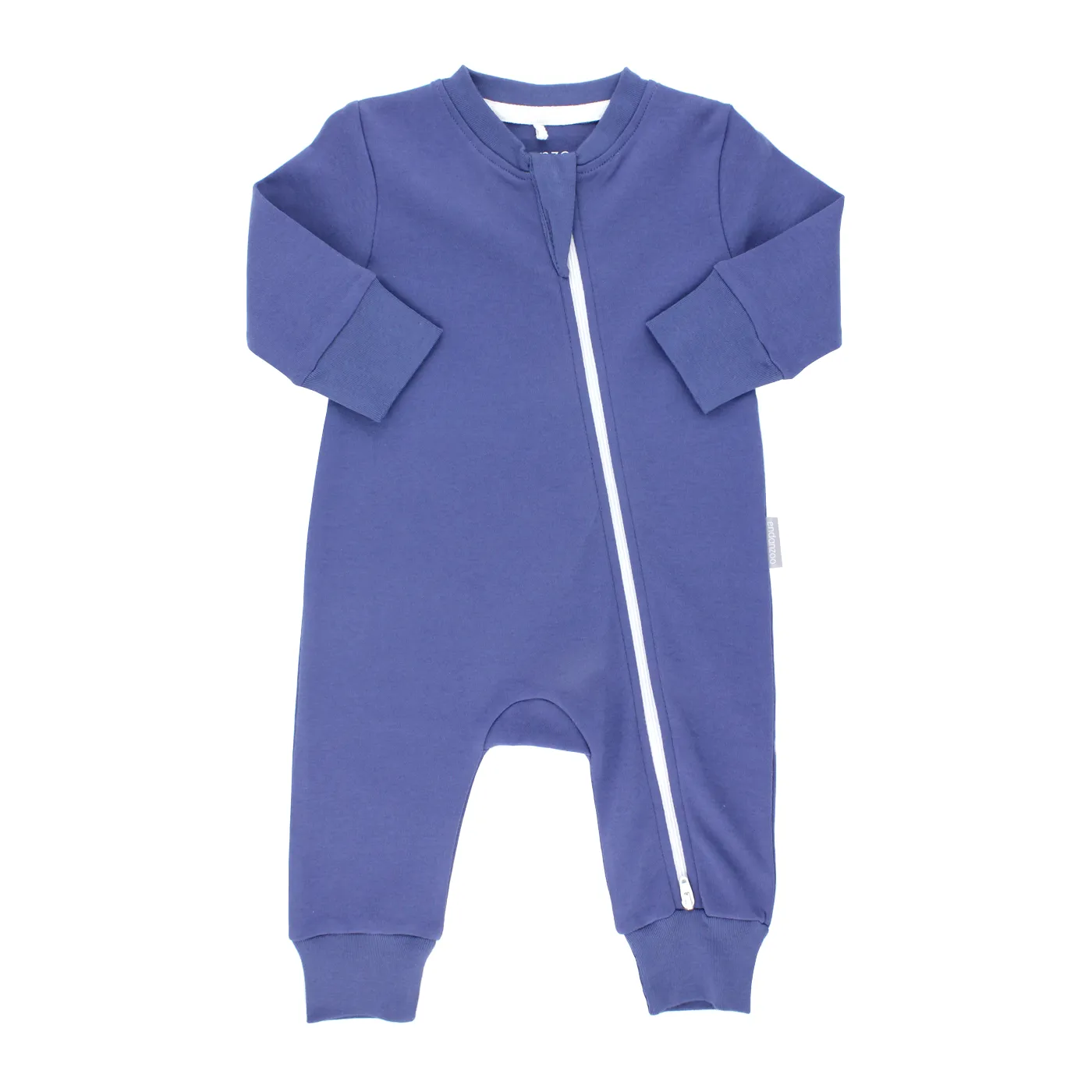 Organic Long Sleeve Double Zippered Romper - Navy