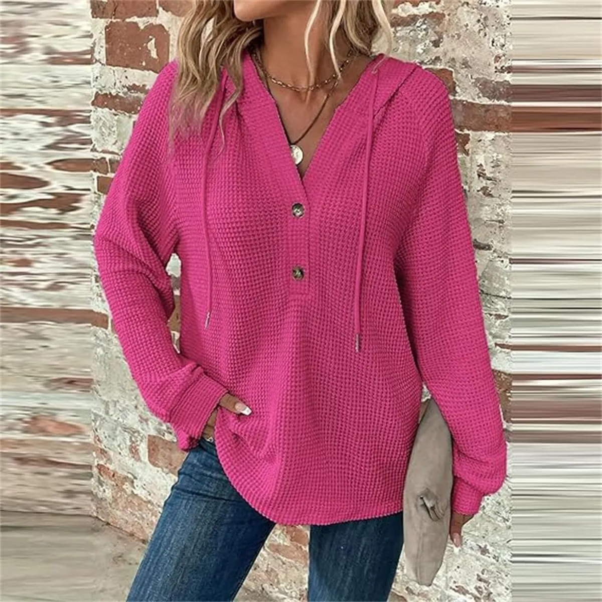 Oversized Hoodies for Women,Soft V Neck Knit Hooded Sweatshirt,Lightweight Fall Long Sleeve Pullover Tops