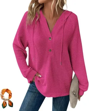 Oversized Hoodies for Women,Soft V Neck Knit Hooded Sweatshirt,Lightweight Fall Long Sleeve Pullover Tops