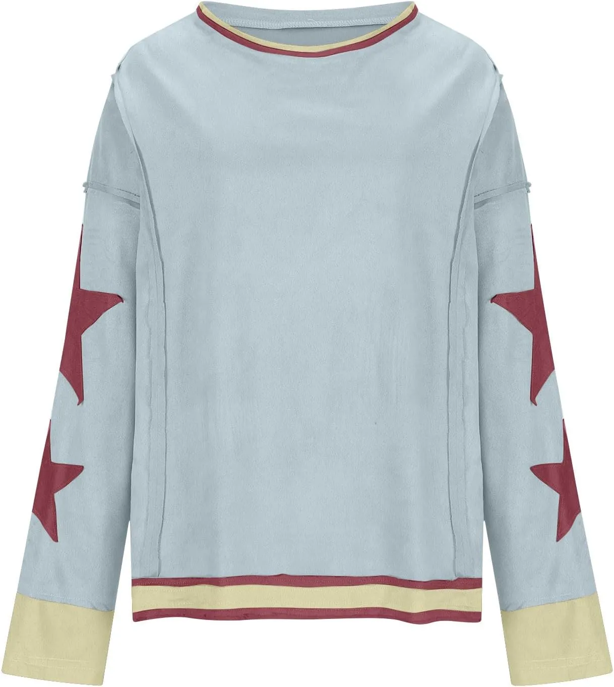 Oversized Sweatshirt for Women Lantern Sleeve Star Pullover Crewneck Corded Shirts Fashion Fall Outfits Trendy 2024