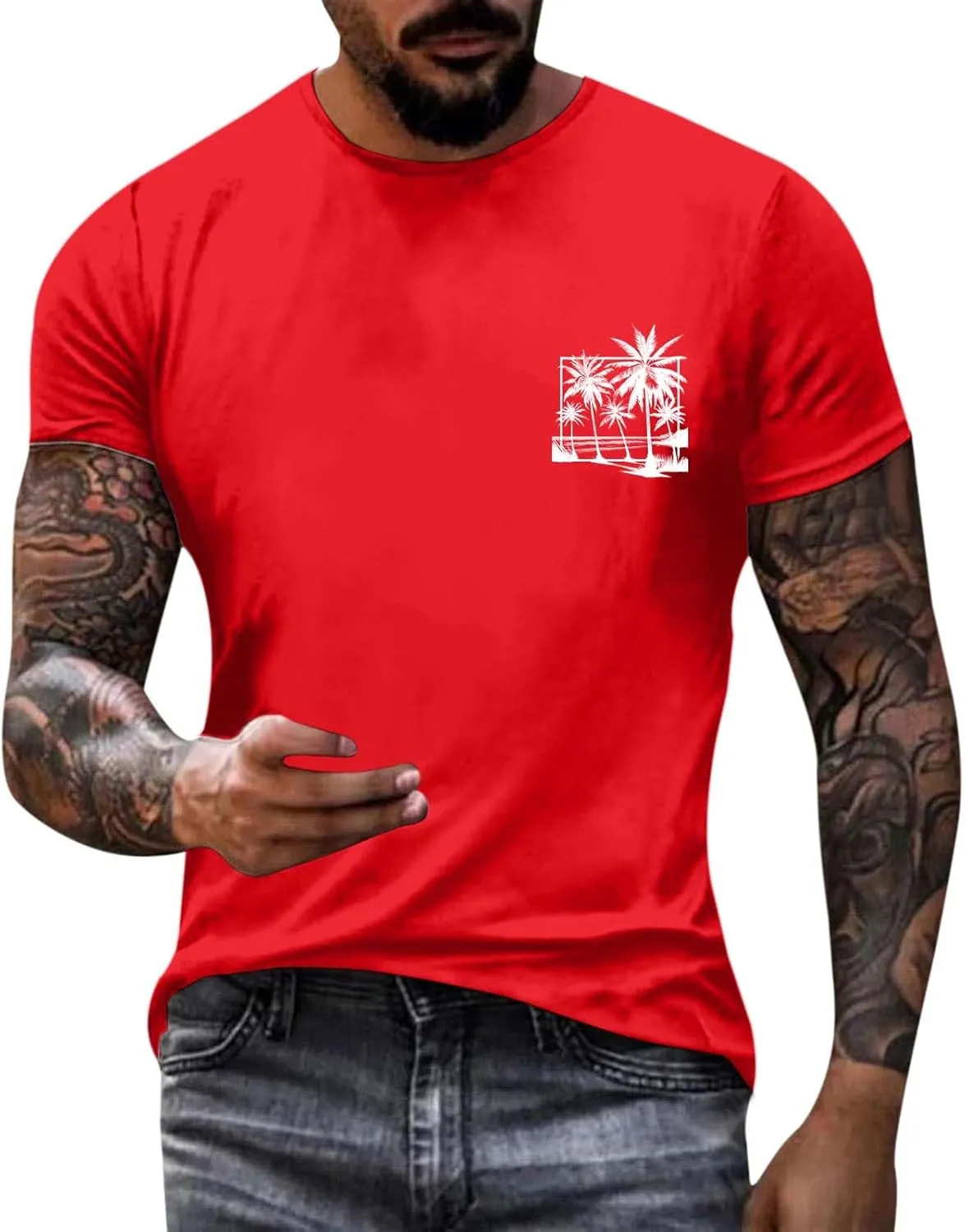 Oversized Tshirts for Men Y2K Palm Tree Letter Graphic Work Shirt Casual Crewneck Short Sleeve Breathable Tee Tops