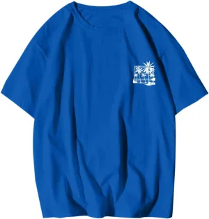 Oversized Tshirts for Men Y2K Palm Tree Letter Graphic Work Shirt Casual Crewneck Short Sleeve Breathable Tee Tops