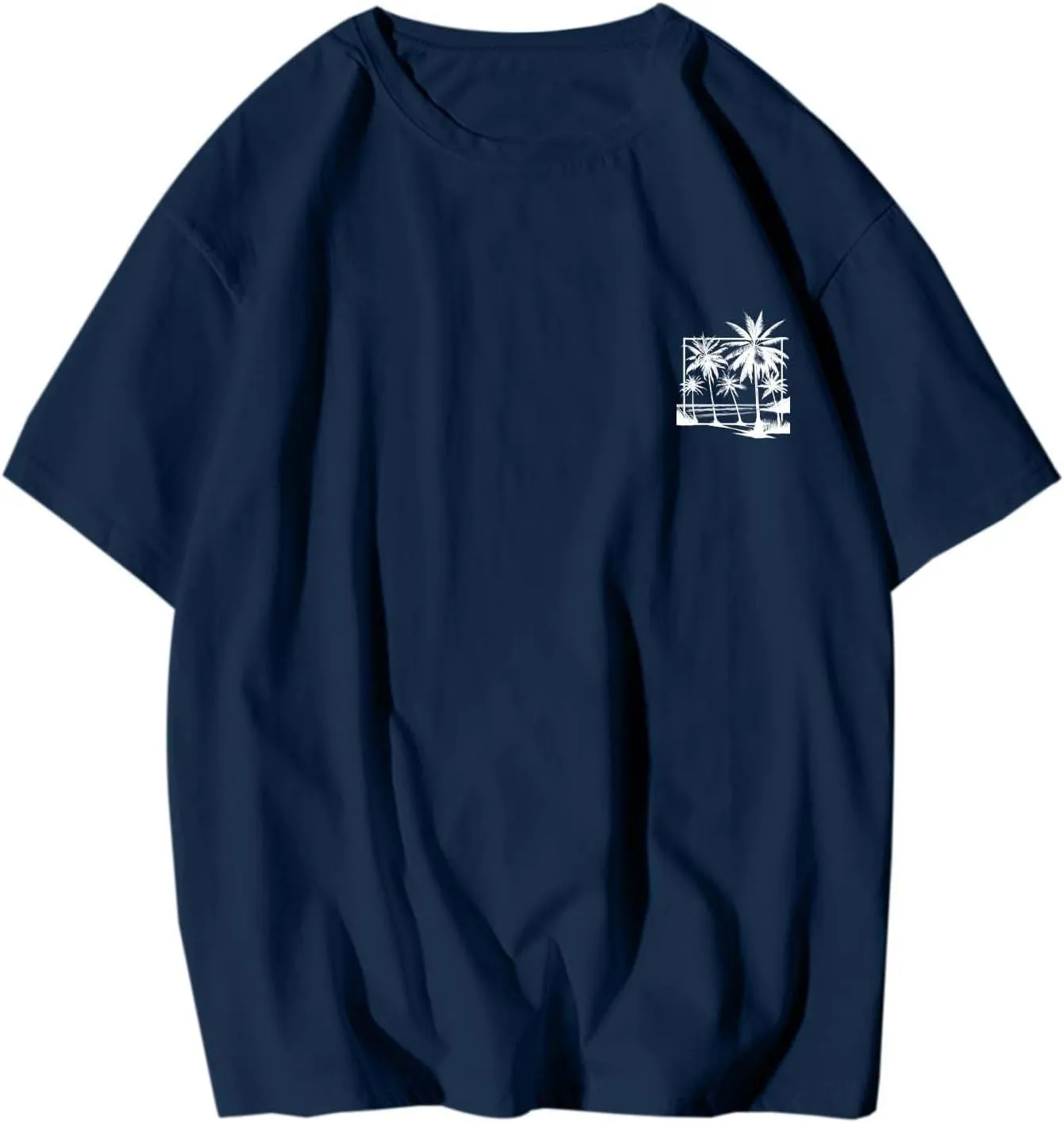 Oversized Tshirts for Men Y2K Palm Tree Letter Graphic Work Shirt Casual Crewneck Short Sleeve Breathable Tee Tops