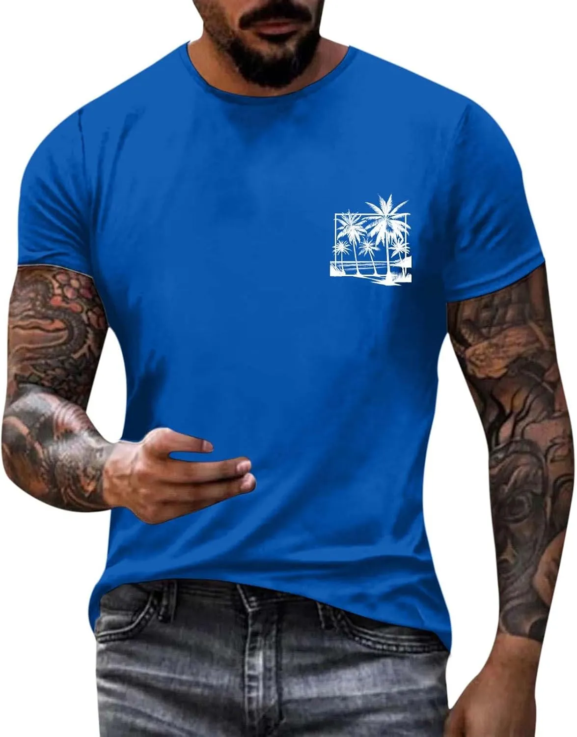 Oversized Tshirts for Men Y2K Palm Tree Letter Graphic Work Shirt Casual Crewneck Short Sleeve Breathable Tee Tops