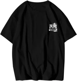 Oversized Tshirts for Men Y2K Palm Tree Letter Graphic Work Shirt Casual Crewneck Short Sleeve Breathable Tee Tops