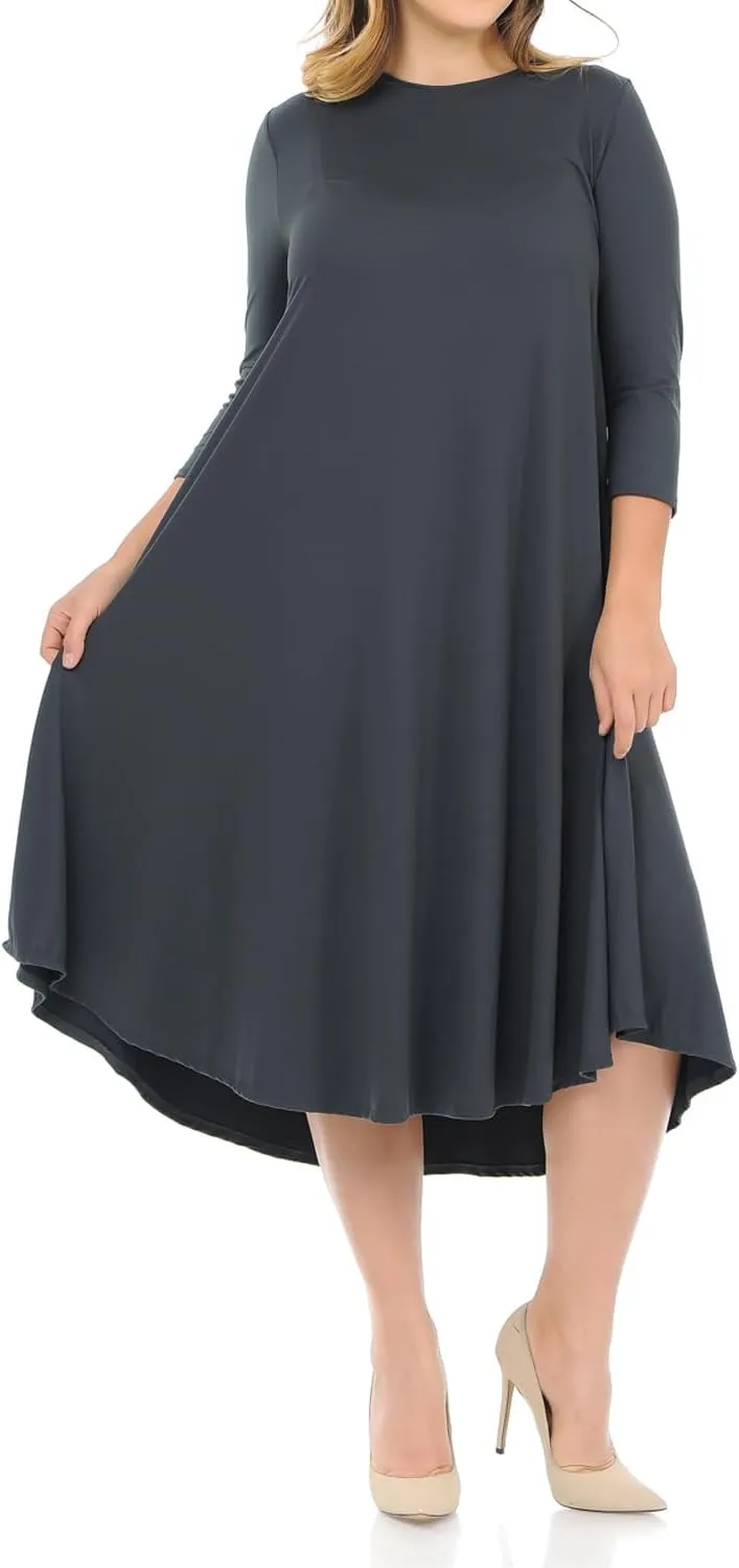 Pastel by Vivienne Women's Plus Size Swing Dress  3/4 Sleeve Elegant Flowy A-Line Midi  Soft & Comfortable