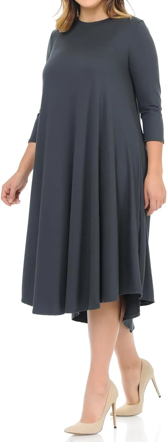 Pastel by Vivienne Women's Plus Size Swing Dress  3/4 Sleeve Elegant Flowy A-Line Midi  Soft & Comfortable