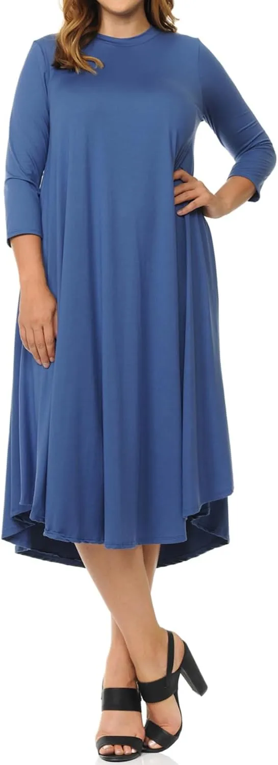 Pastel by Vivienne Women's Plus Size Swing Dress  3/4 Sleeve Elegant Flowy A-Line Midi  Soft & Comfortable