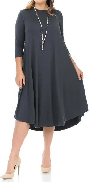 Pastel by Vivienne Women's Plus Size Swing Dress  3/4 Sleeve Elegant Flowy A-Line Midi  Soft & Comfortable