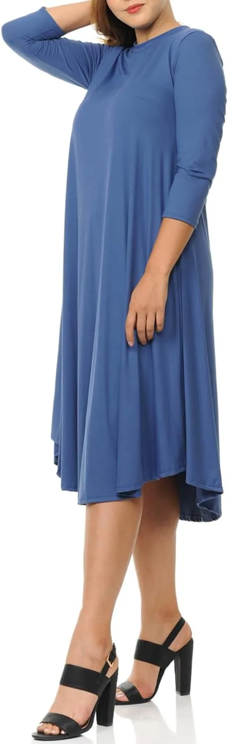Pastel by Vivienne Women's Plus Size Swing Dress  3/4 Sleeve Elegant Flowy A-Line Midi  Soft & Comfortable