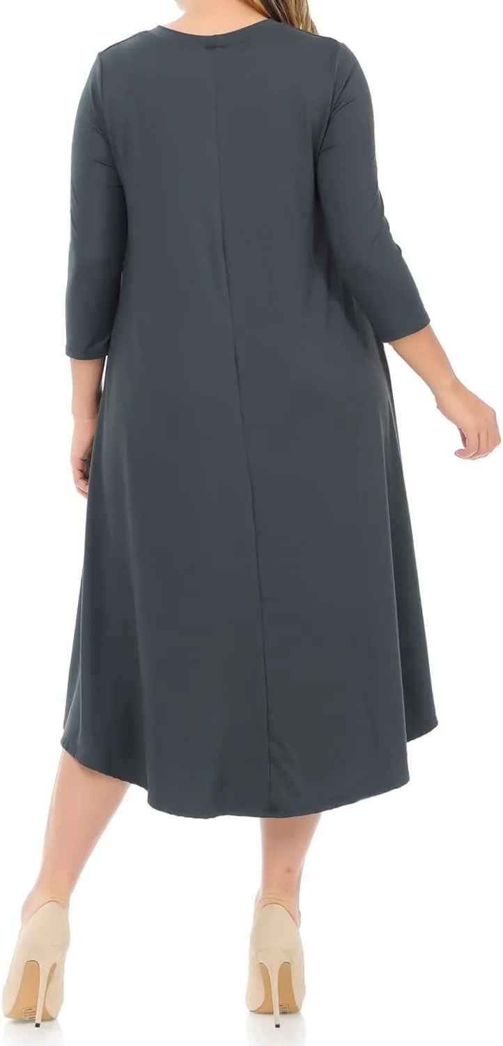 Pastel by Vivienne Women's Plus Size Swing Dress  3/4 Sleeve Elegant Flowy A-Line Midi  Soft & Comfortable