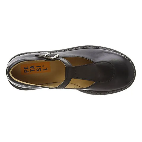 Petasil Claudia Black Buckle School Shoes