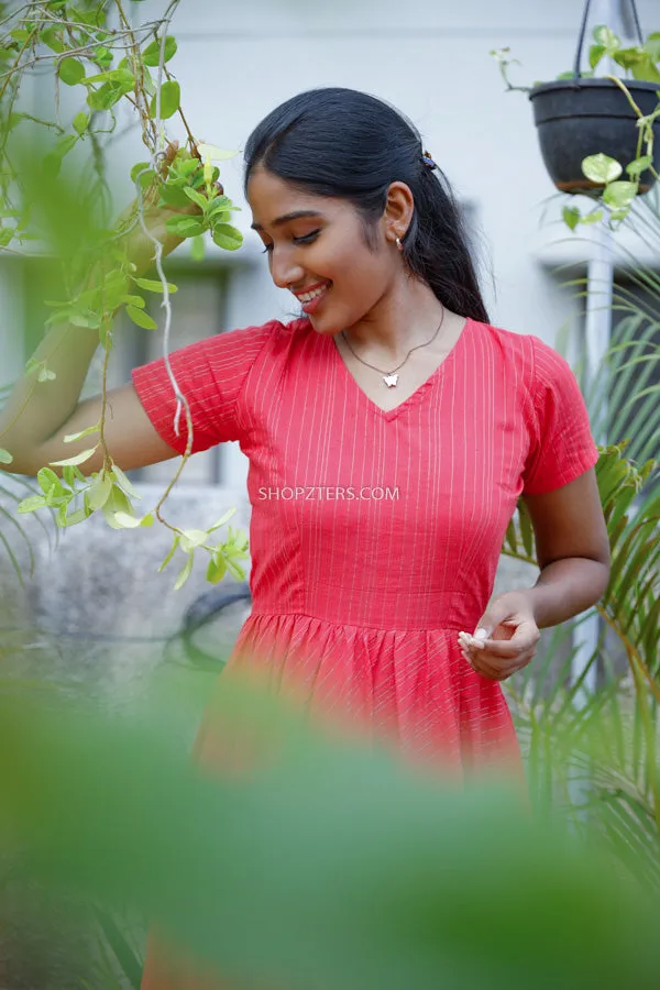 Pink Cotton Zari Lines Dress