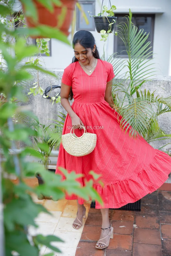 Pink Cotton Zari Lines Dress