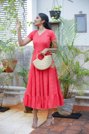 Pink Cotton Zari Lines Dress