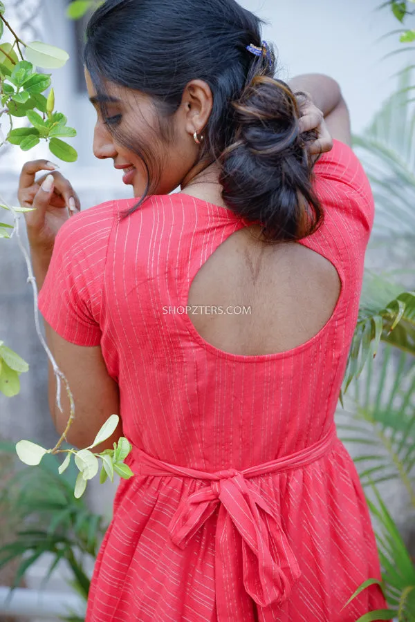 Pink Cotton Zari Lines Dress