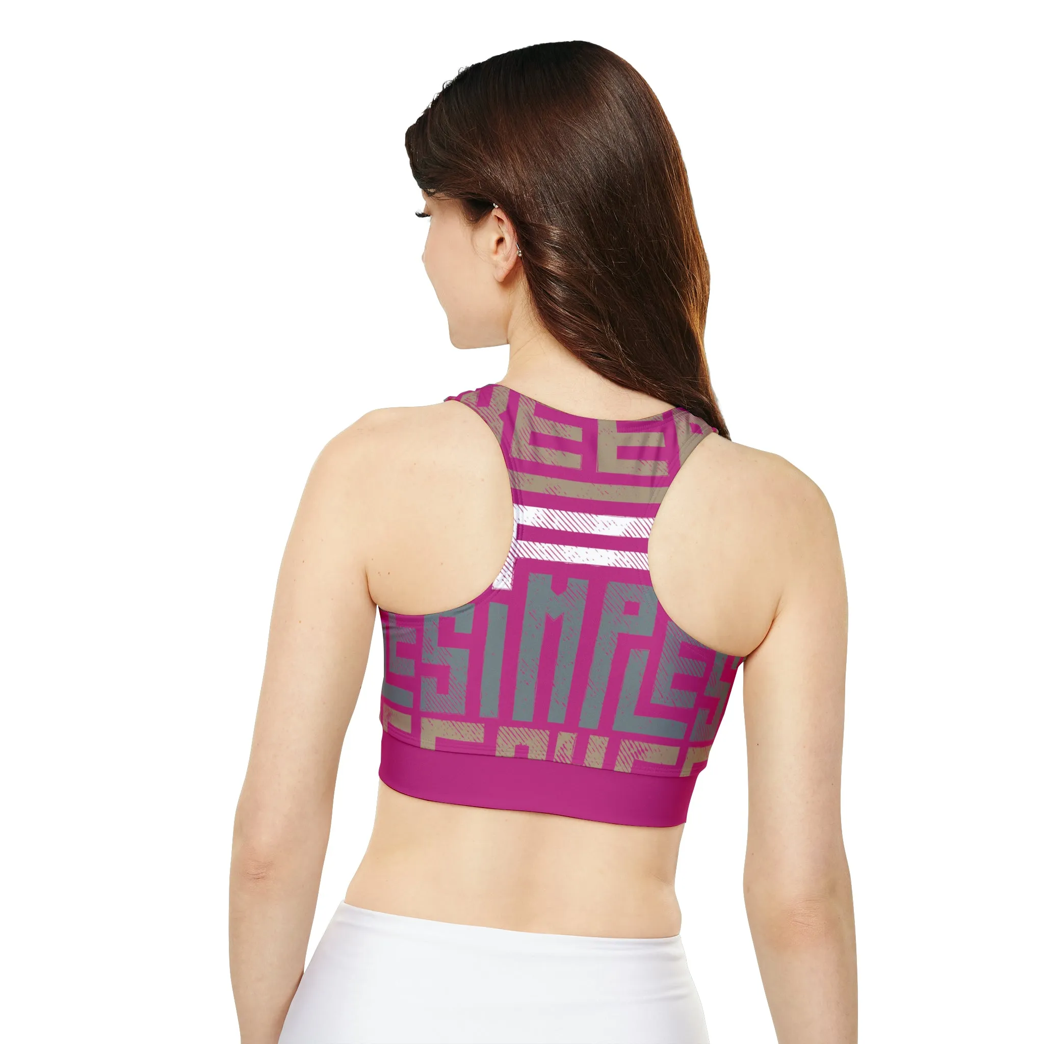 Pink Fully Lined, Padded Sports Bra (AOP)