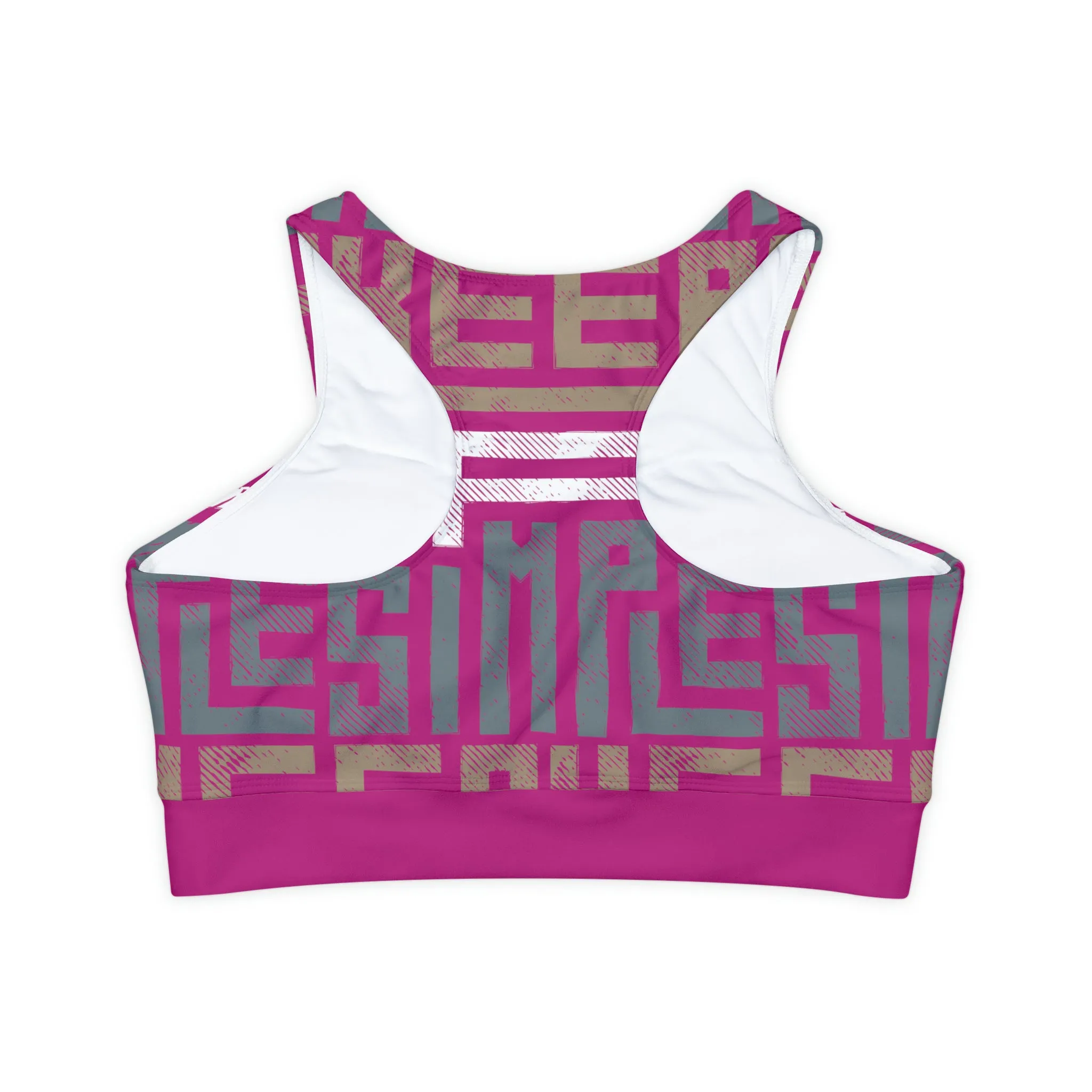 Pink Fully Lined, Padded Sports Bra (AOP)