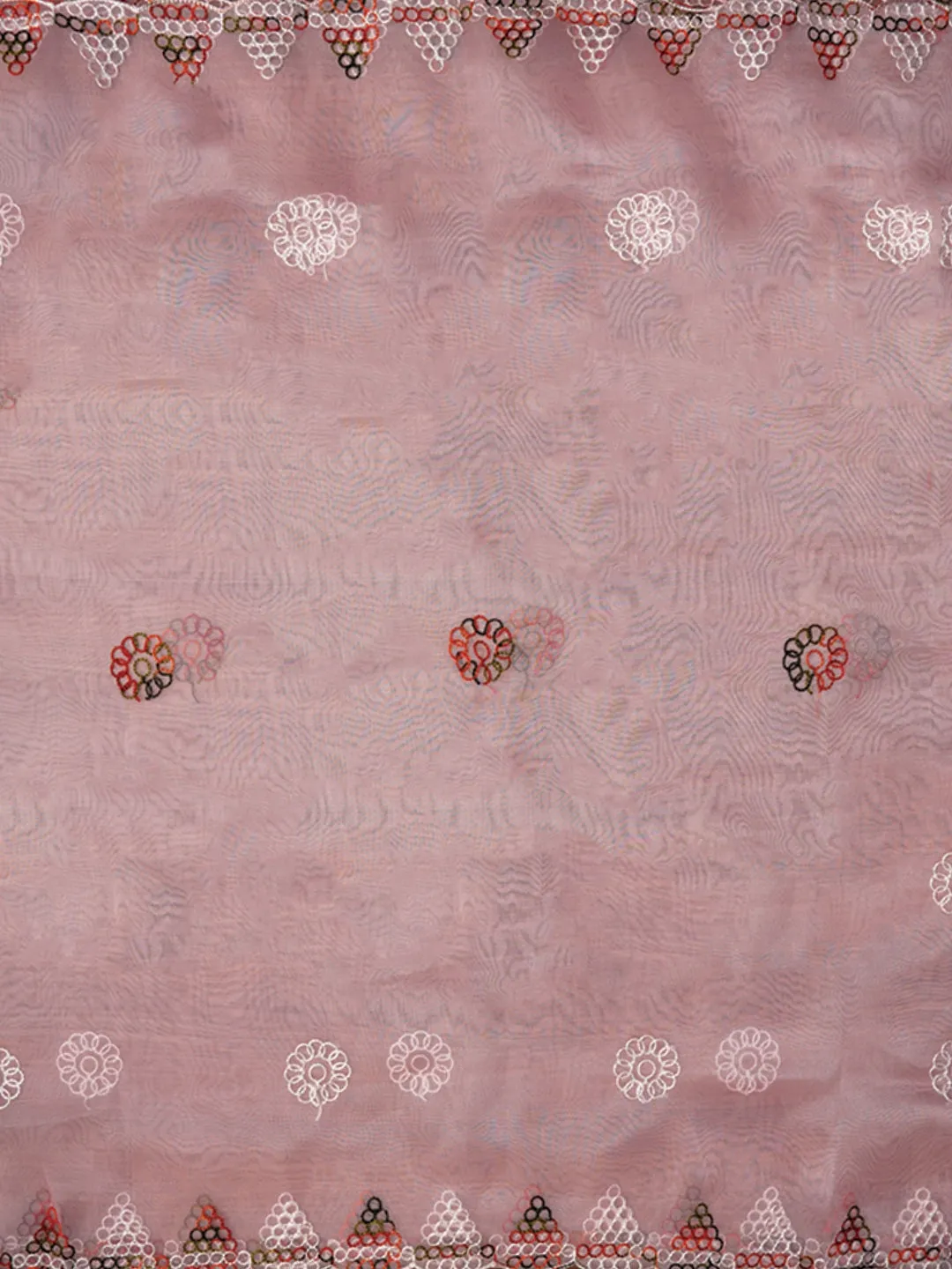 Pink Zari Embroidered Organza Dress Material with Dupatta