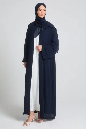 Plain Double Chiffon Open Abaya - Navy