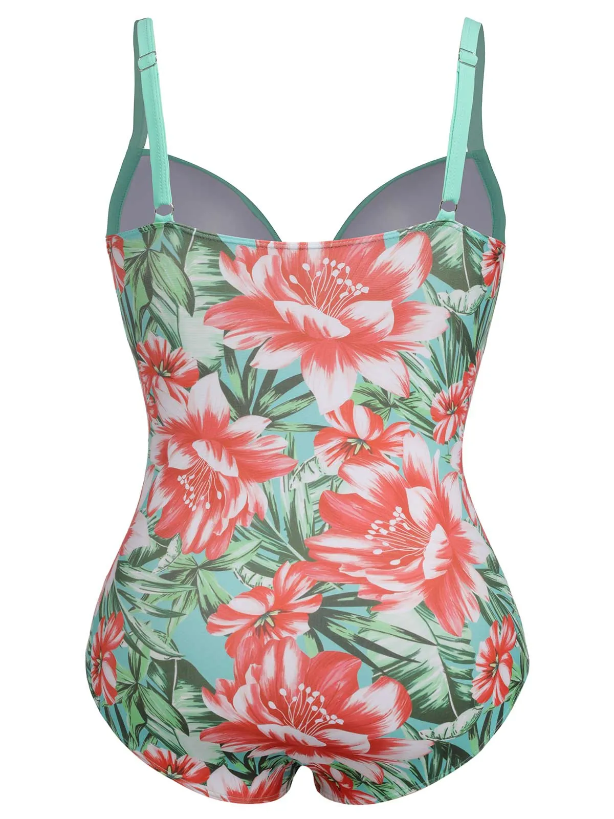 [Plus Size] 1940s Strap Flowers One-Piece Swimsuit