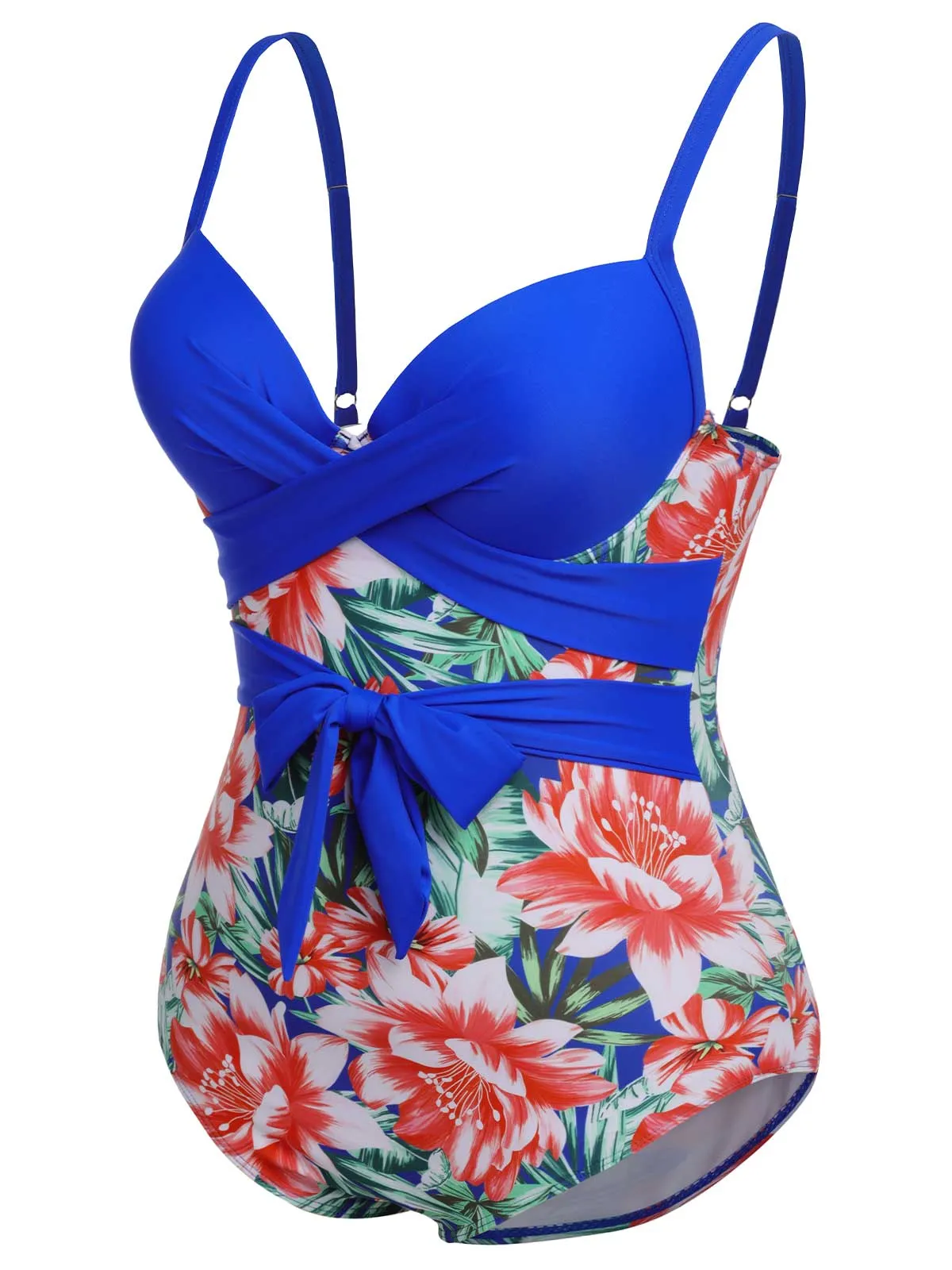 [Plus Size] 1940s Strap Flowers One-Piece Swimsuit
