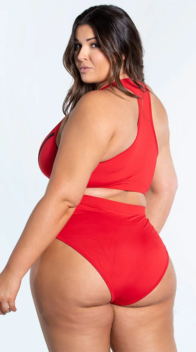Plus Size Sporty Red Two Piece Swimsuit