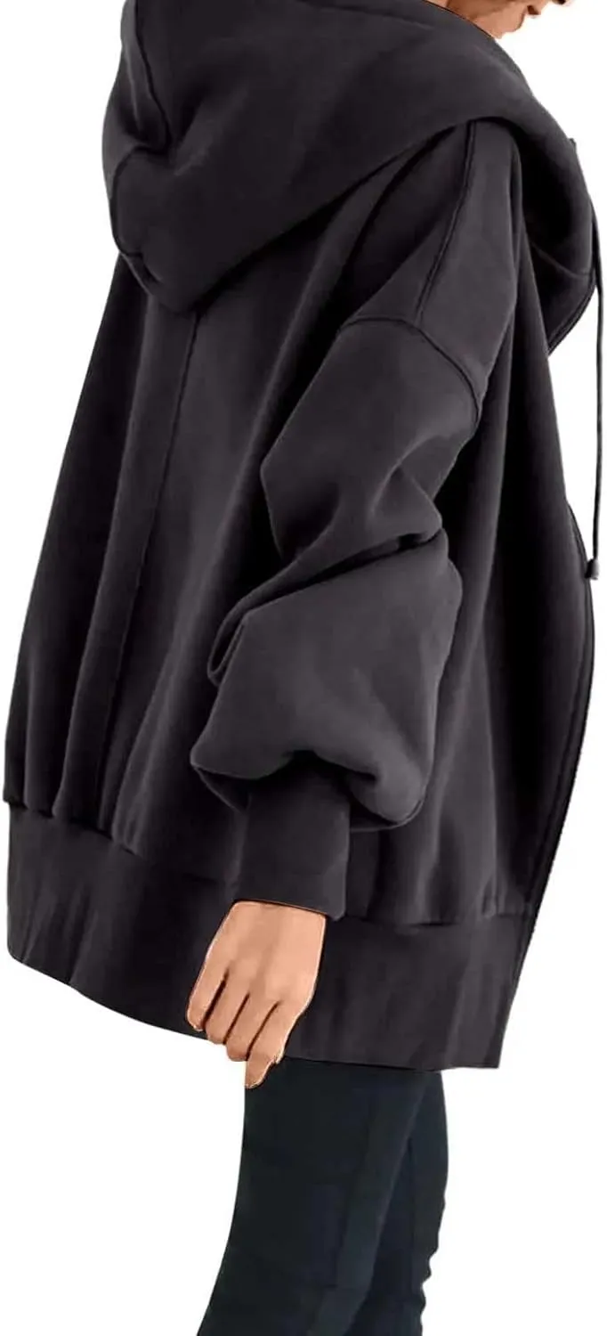 Plus Size Zip Up Hoodie Sweatshirts for Women Fall Trendy Athletic Jacket with Pocket Comfy Loose Solid Color Y2K Top