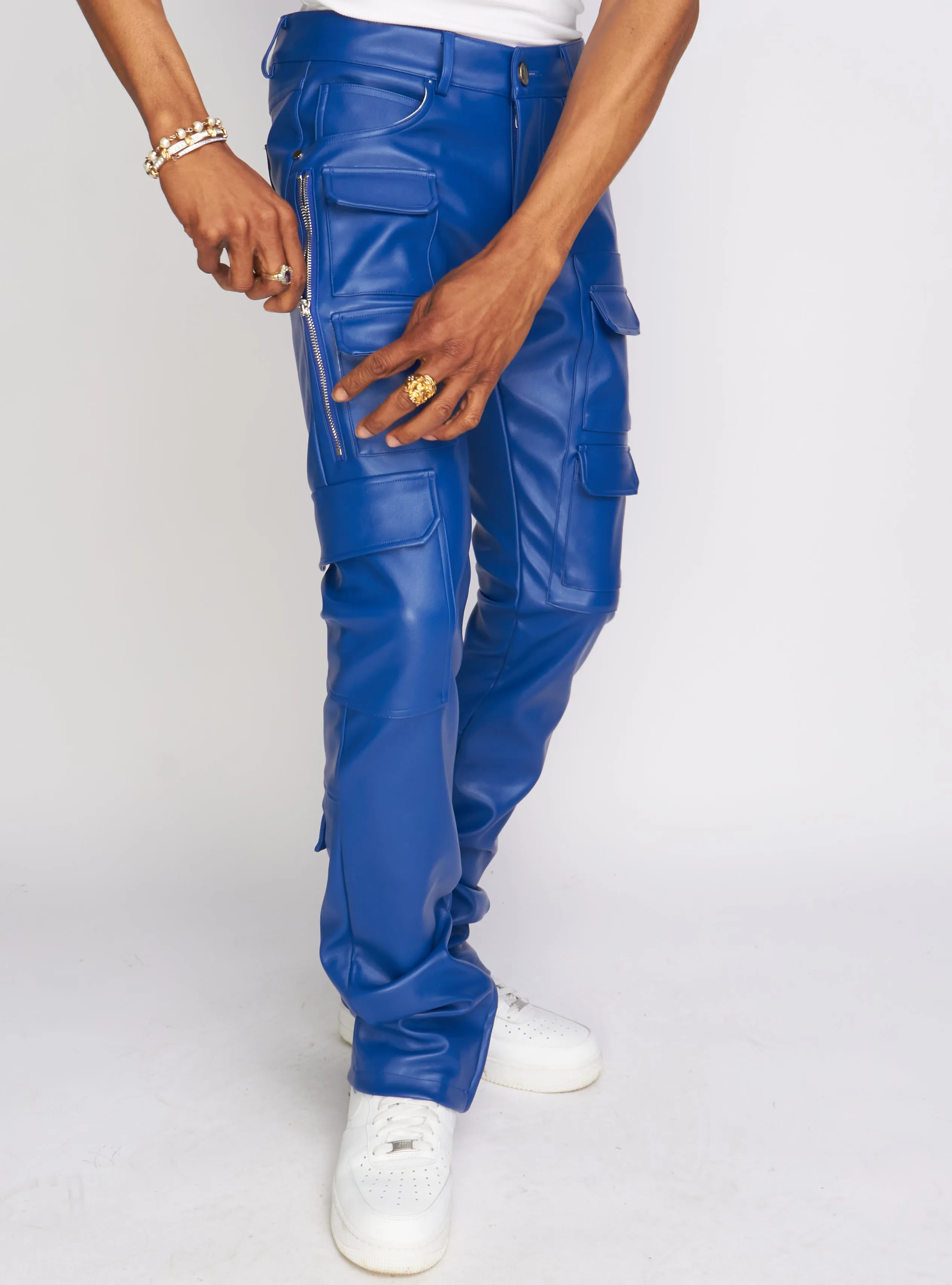 Politics Stacked Leather Pants Cargo - Murphy - Royal Blue - 555