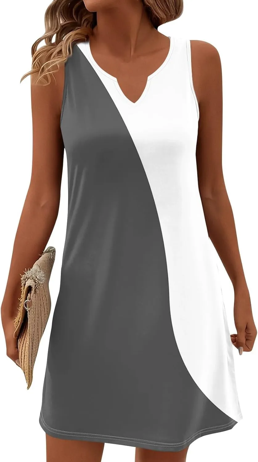 Pop Summer Baseball Sundress Womens Plus Size Sleeveless Print Dresses Women's V Neck Comfortable Loose Dress