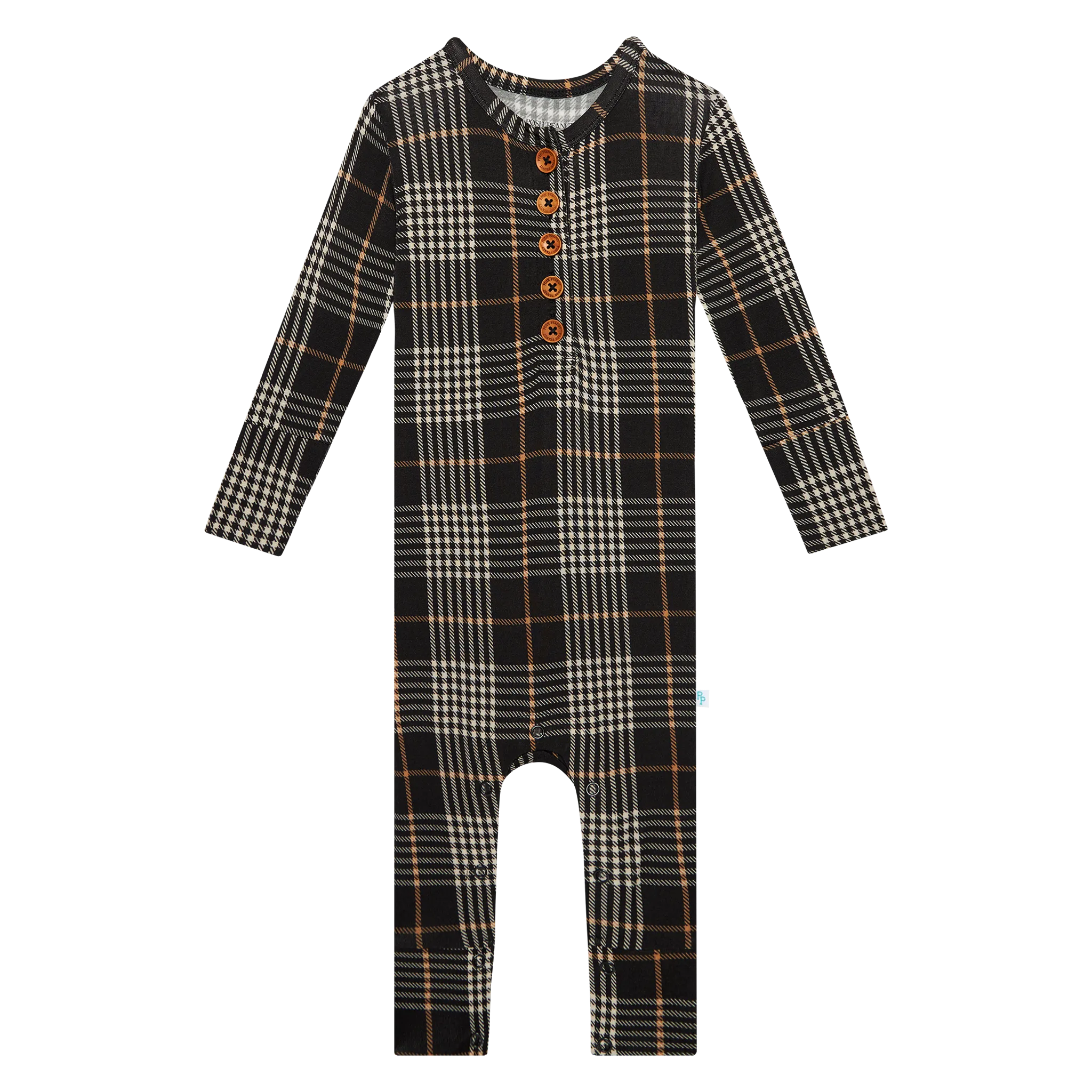 Posh Peanut Long Sleeve Henley Baby Romper in Sanders