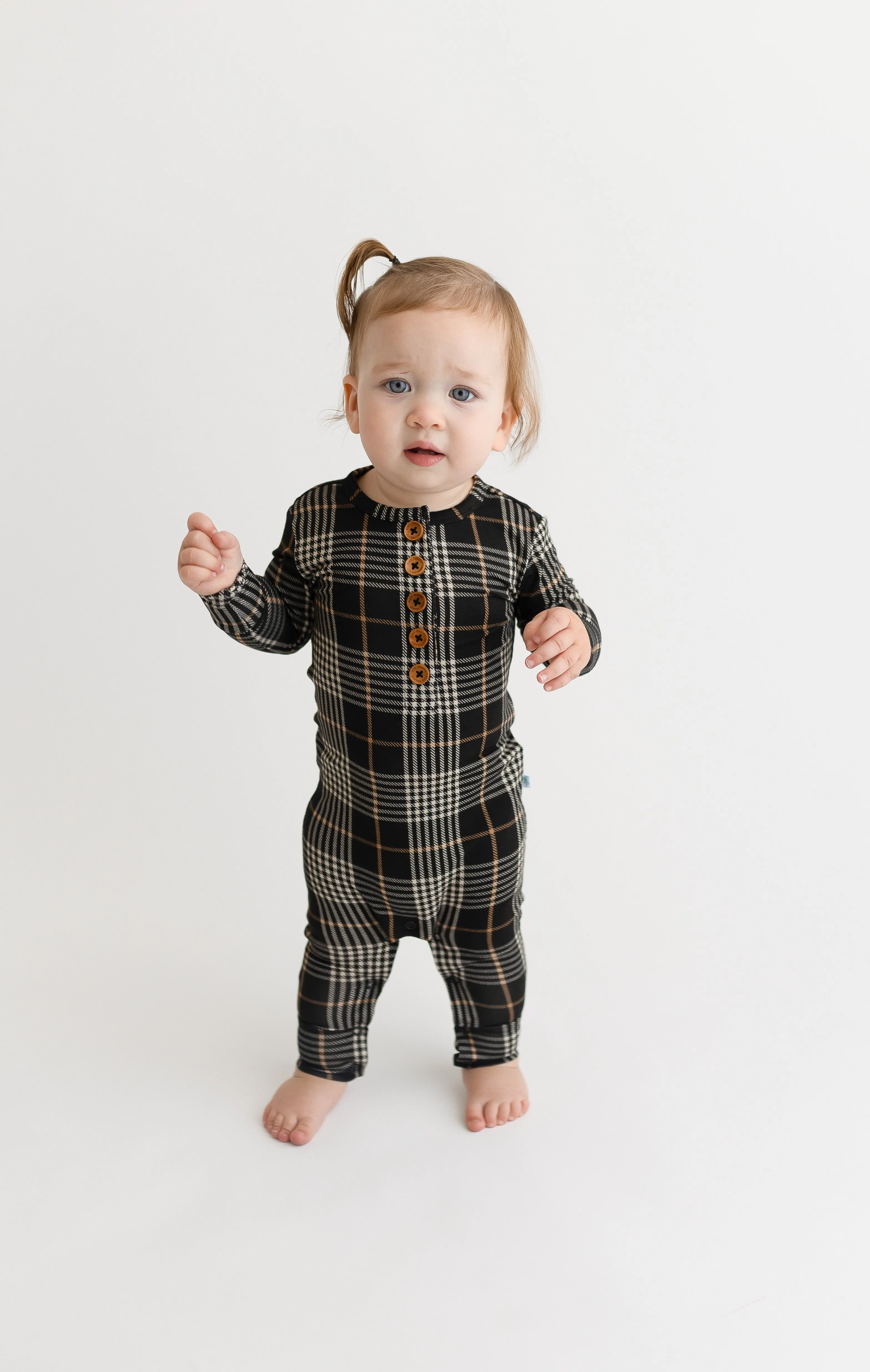 Posh Peanut Long Sleeve Henley Baby Romper in Sanders