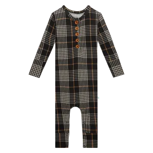 Posh Peanut Long Sleeve Henley Baby Romper in Sanders
