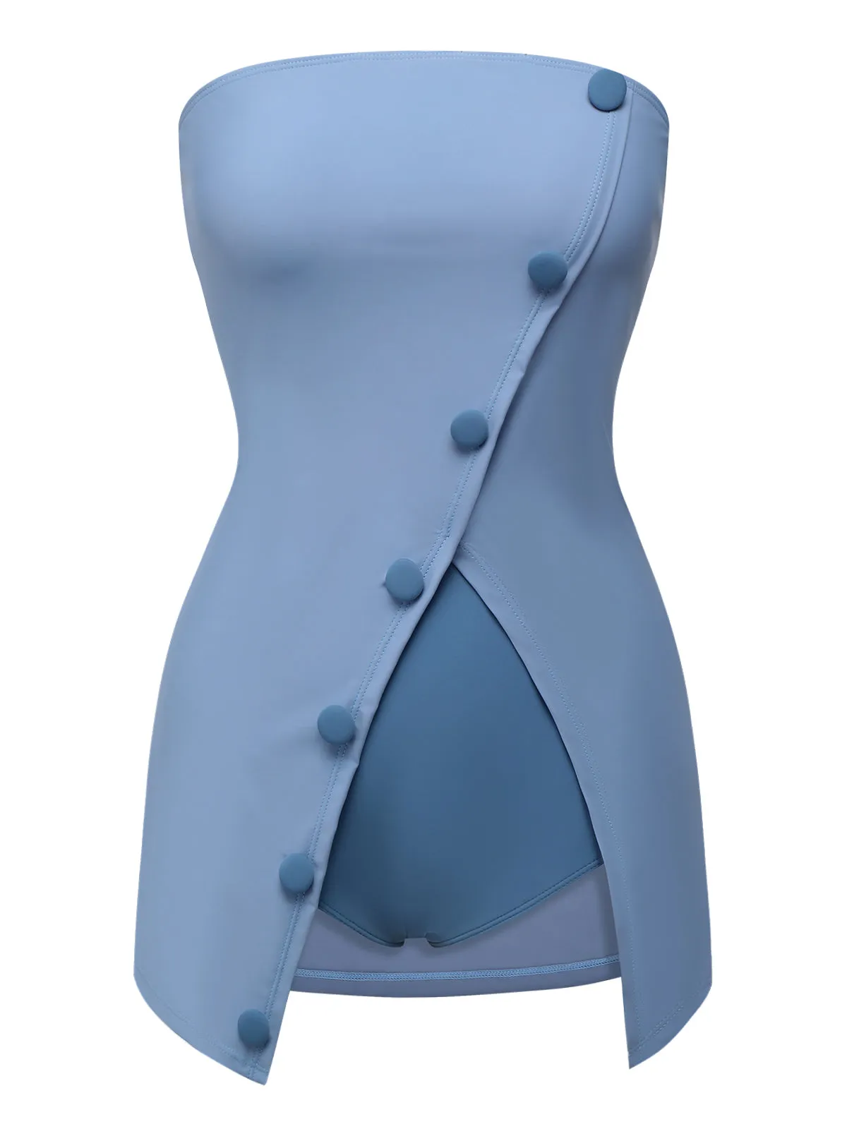 [Pre-Sale] Blue 1930s Solid Buttoned Bandeau Swimsuit