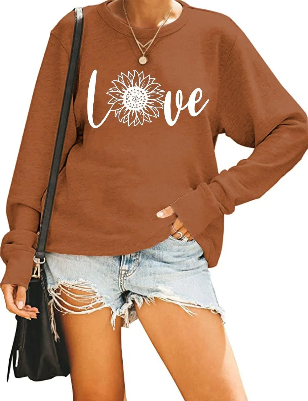 Qbily Women's Floral Printed Sweatshirt Casual Fall Wildflowers Graphic Tees Pullover Tops