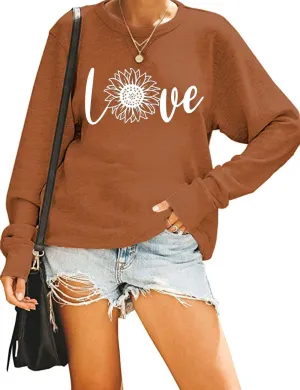 Qbily Women's Floral Printed Sweatshirt Casual Fall Wildflowers Graphic Tees Pullover Tops