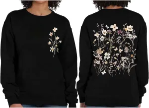 Qbily Women's Floral Printed Sweatshirt Casual Fall Wildflowers Graphic Tees Pullover Tops