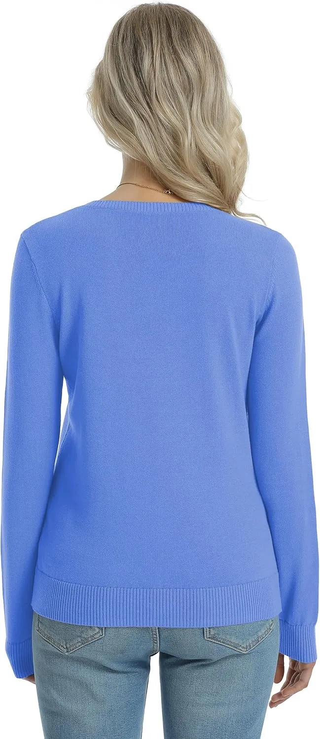 QUALFORT Women's 100% Cotton Sweater Midweight Long Sleeve Soft Pullover Knit Tops