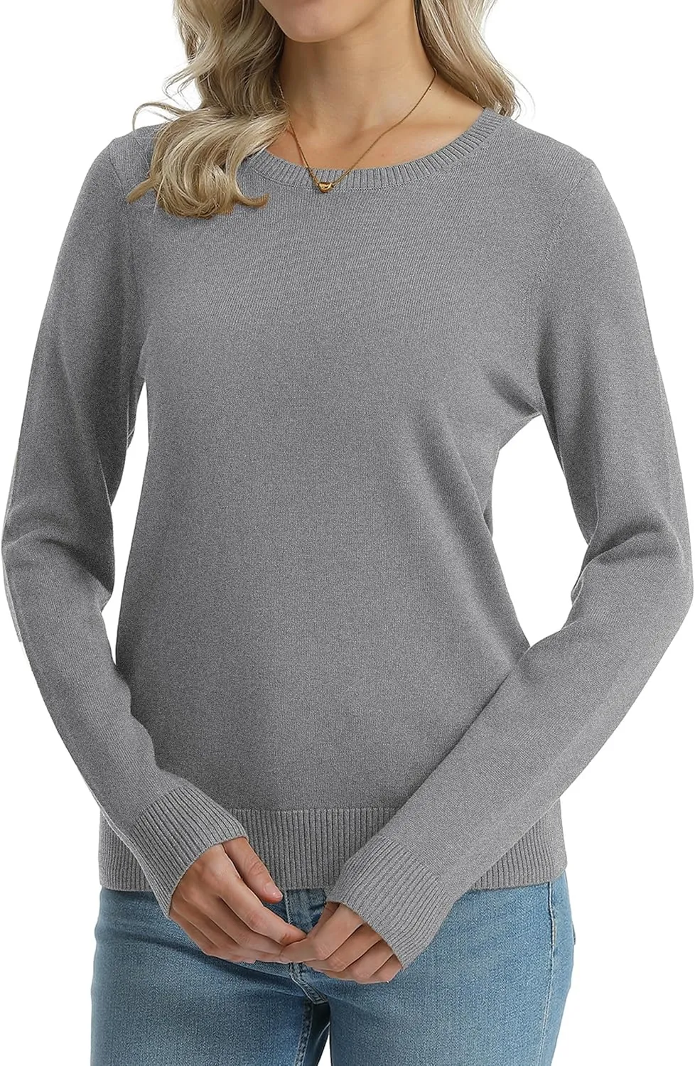 QUALFORT Women's 100% Cotton Sweater Midweight Long Sleeve Soft Pullover Knit Tops