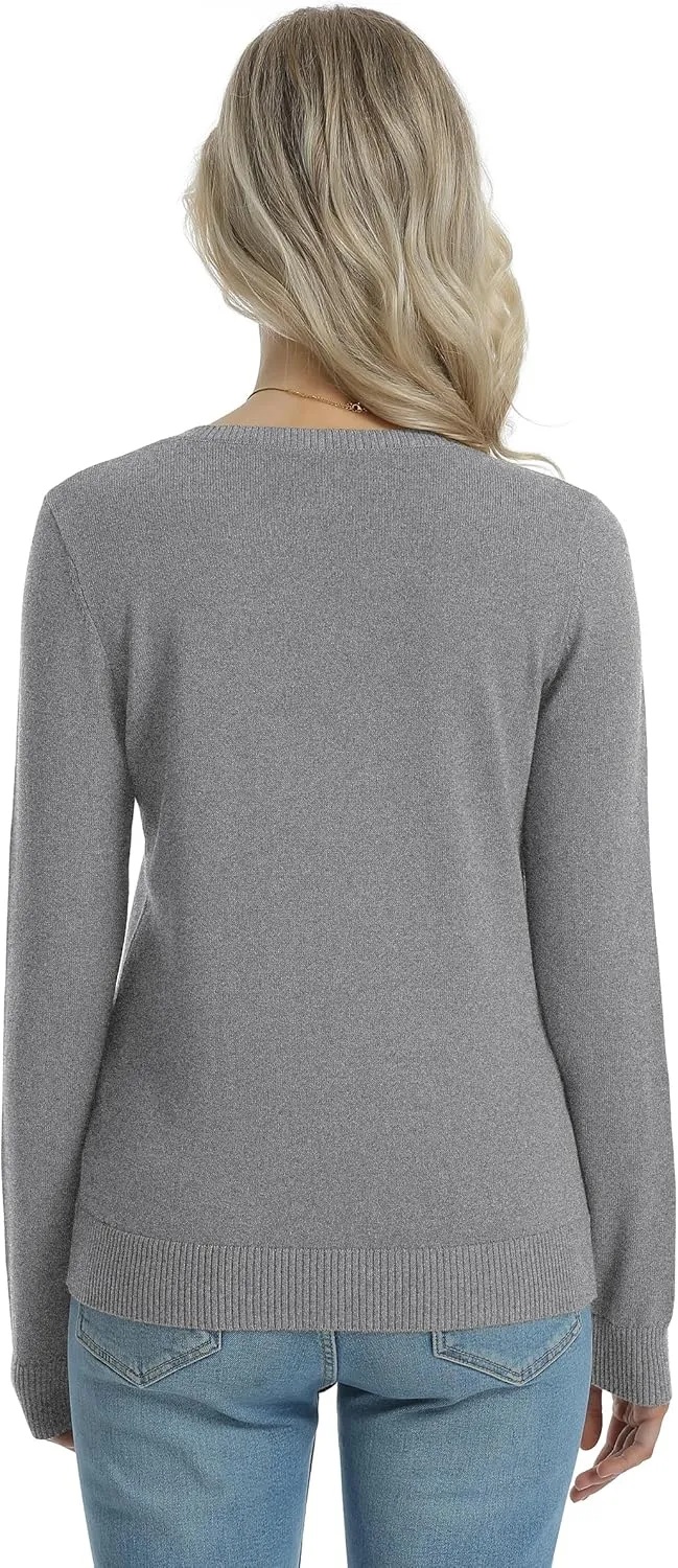 QUALFORT Women's 100% Cotton Sweater Midweight Long Sleeve Soft Pullover Knit Tops