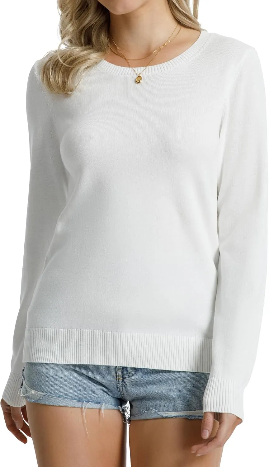 QUALFORT Women's 100% Cotton Sweater Midweight Long Sleeve Soft Pullover Knit Tops