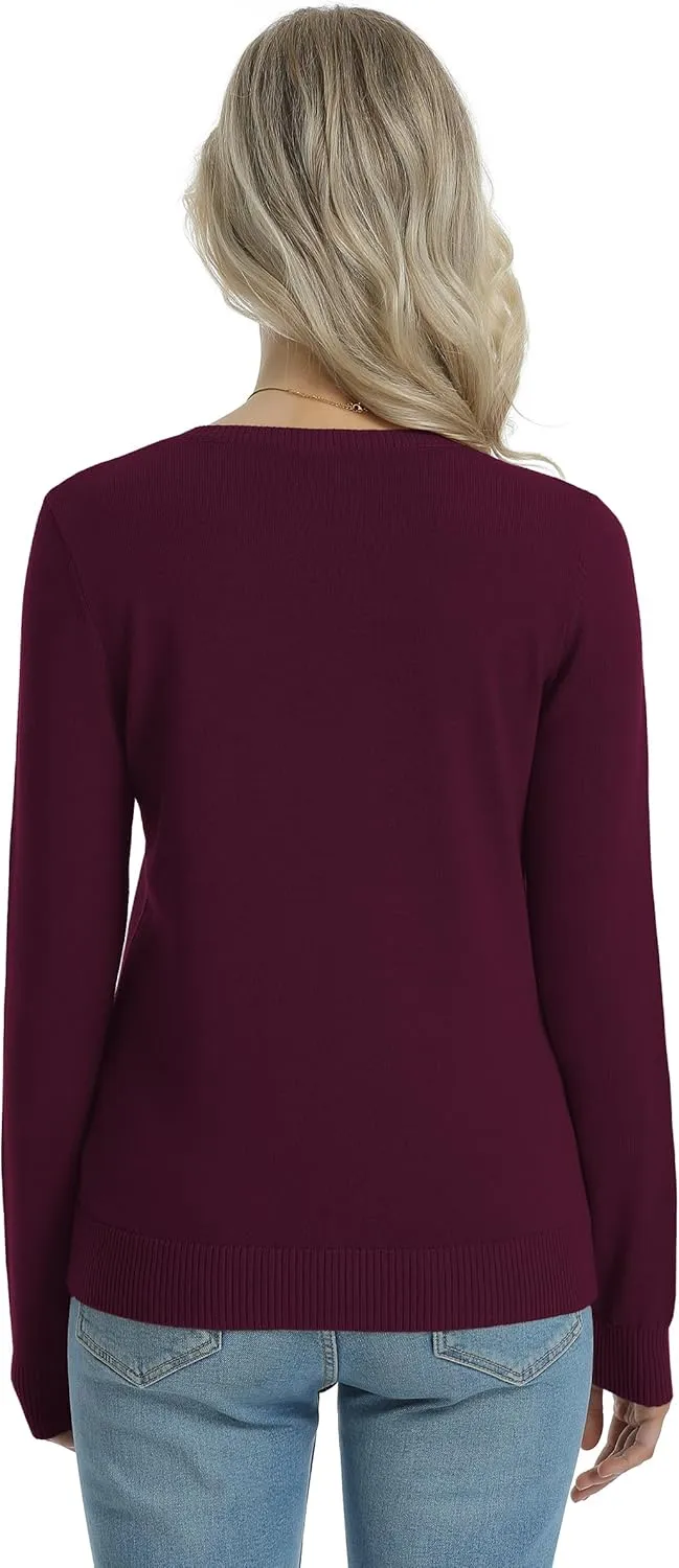 QUALFORT Women's 100% Cotton Sweater Midweight Long Sleeve Soft Pullover Knit Tops