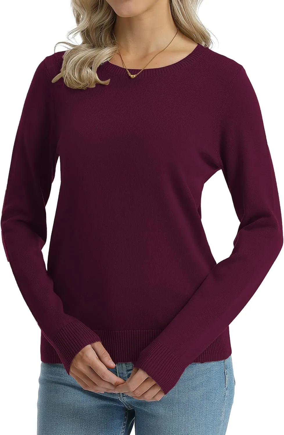 QUALFORT Women's 100% Cotton Sweater Midweight Long Sleeve Soft Pullover Knit Tops