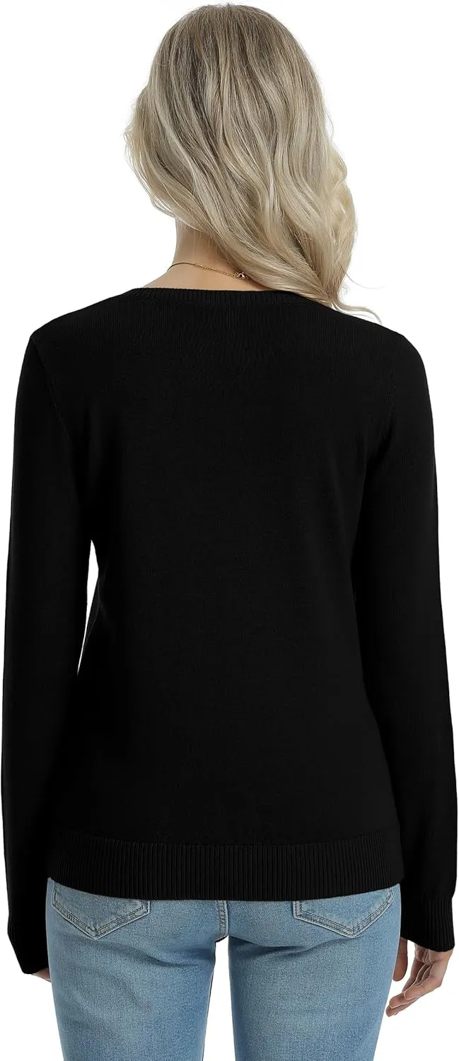 QUALFORT Women's 100% Cotton Sweater Midweight Long Sleeve Soft Pullover Knit Tops
