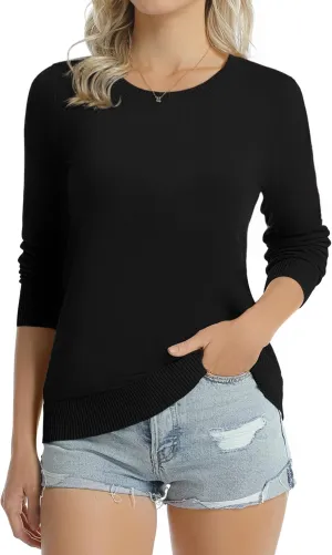 QUALFORT Women's 100% Cotton Sweater Midweight Long Sleeve Soft Pullover Knit Tops