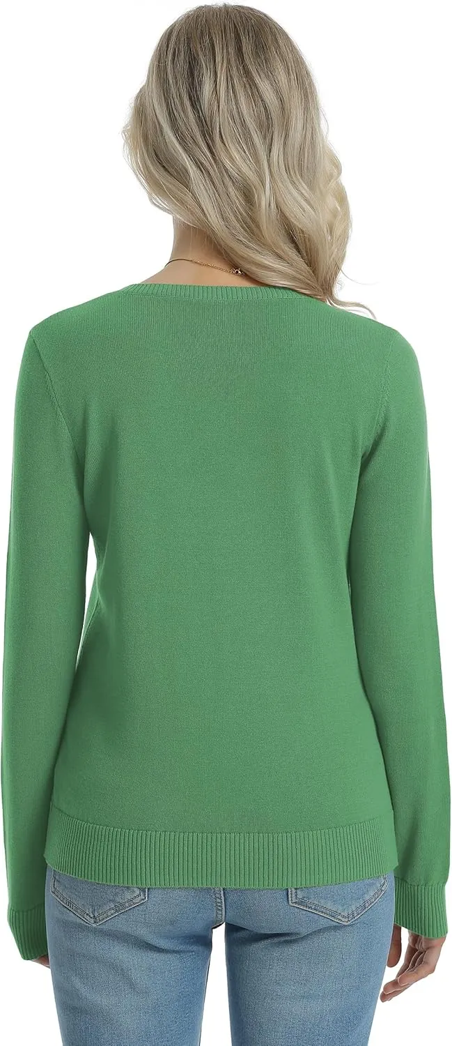 QUALFORT Women's 100% Cotton Sweater Midweight Long Sleeve Soft Pullover Knit Tops